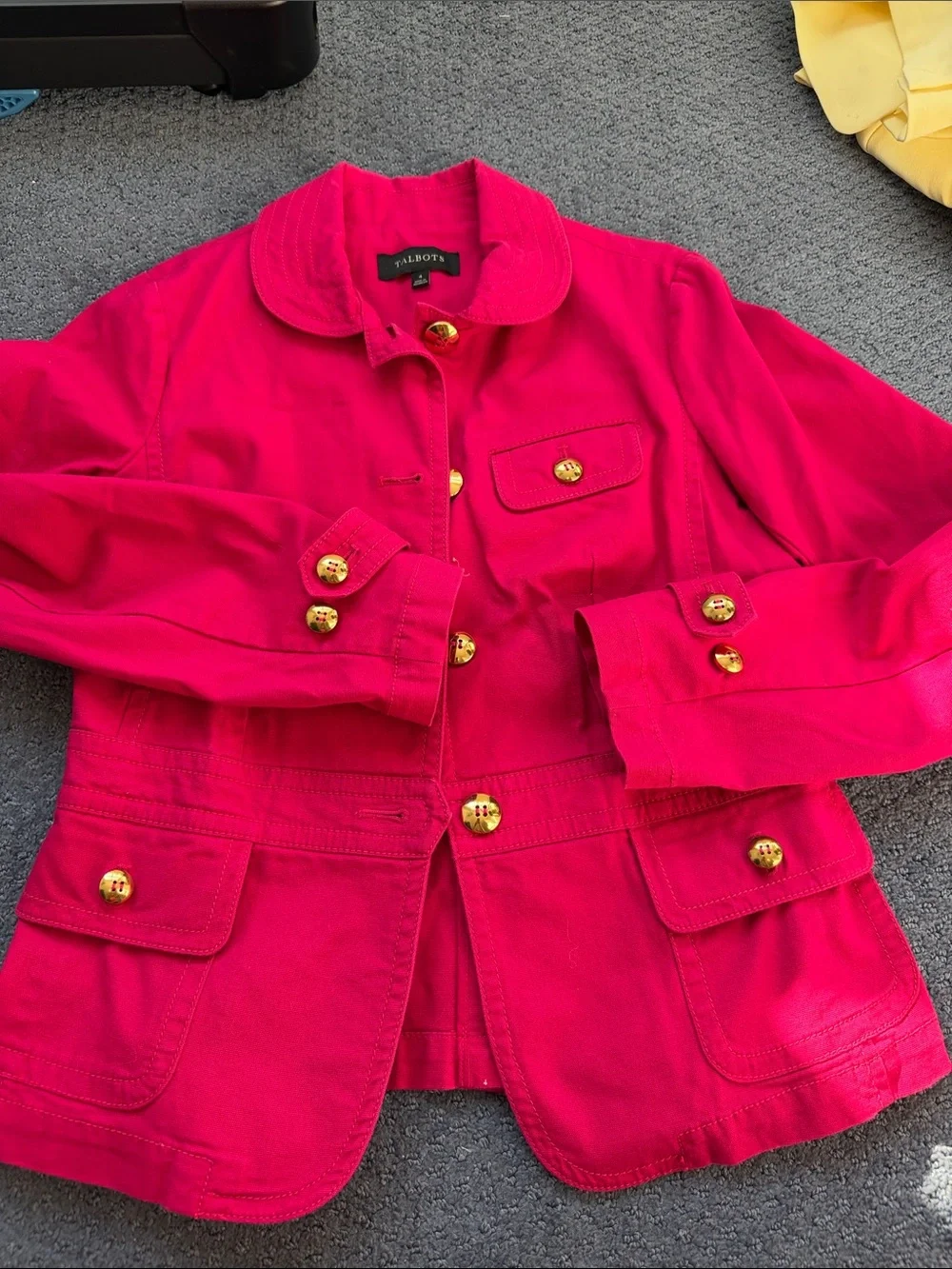 Talbots Women's Bright Pink Jacket with Gold Buttons